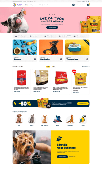Pet House Budva naslovna strana - moderna e-commerce prodavnica za kućne ljubimce u Crnoj Gori